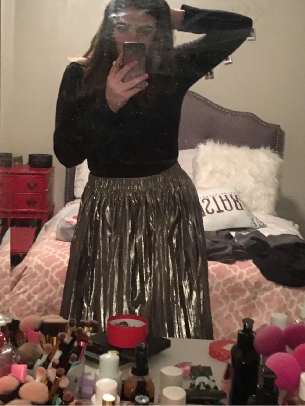 Metallic Pleated Midi Skirt - Picture 3 of 4